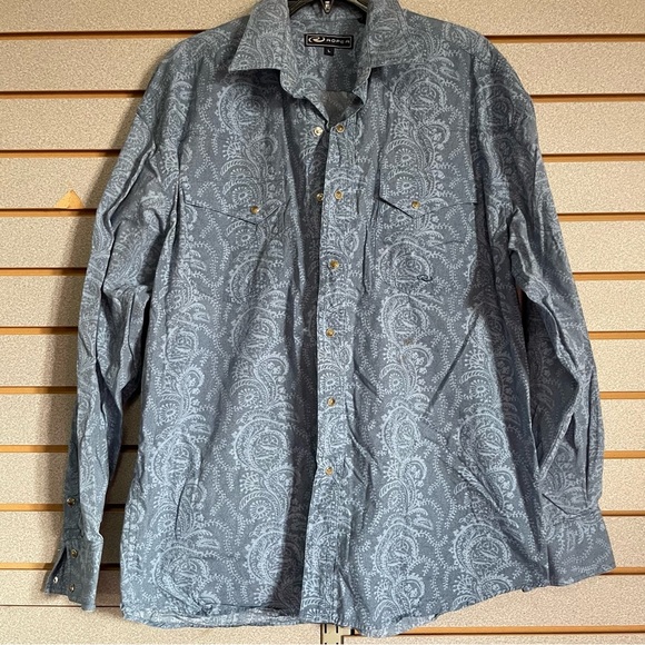 Roper Pearl Snap Long Sleeve Men’s Large Shirt Blue Paisley Western Cowboy Rodeo - Picture 1 of 6
